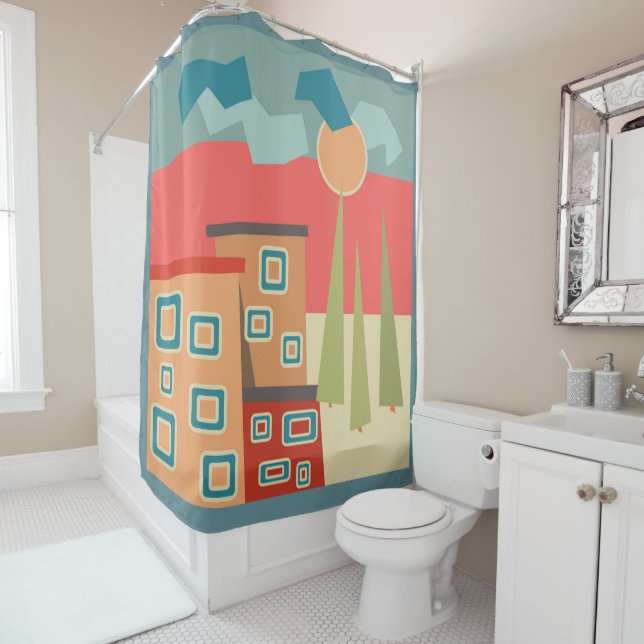 Abstract modern minimalistic art landscape geometr shower curtain (In Situ)