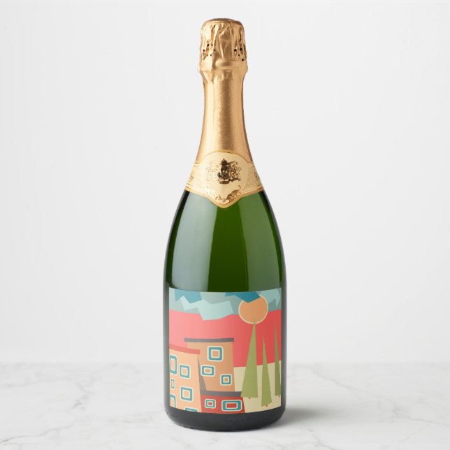 Abstract modern minimalistic art landscape geometr sparkling wine label (Front)