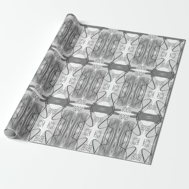 Abstract Modern Monotone Black and White Boho Wrapping Paper (Unrolled)