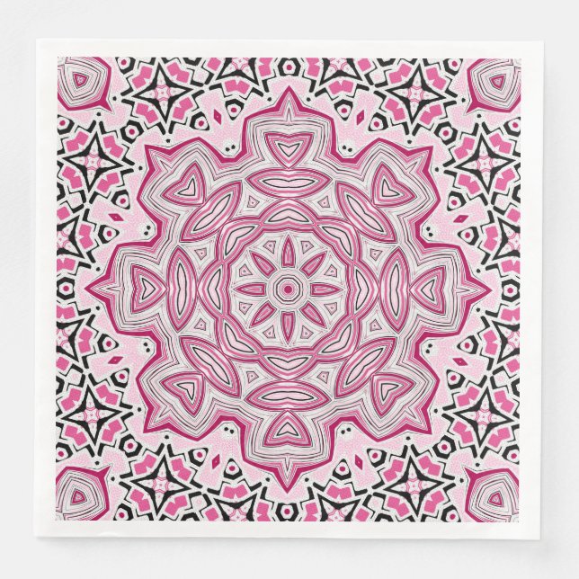 Abstract modern mosaic kaleidoscopic round mandala napkin (Front)