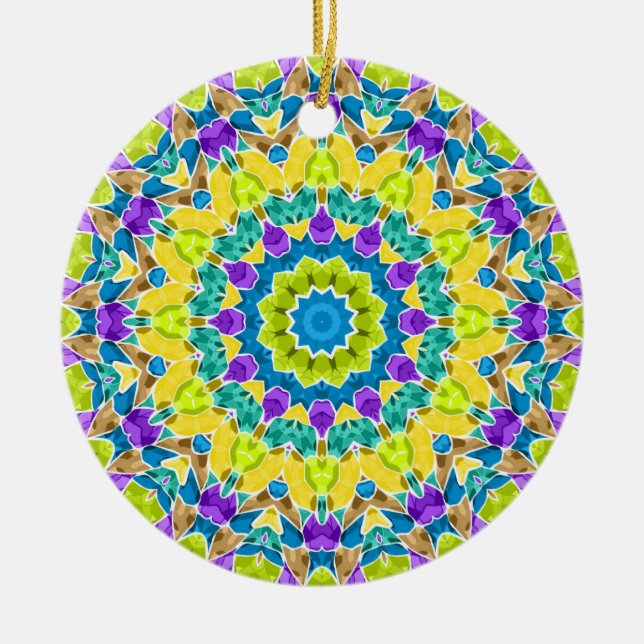 Abstract modern mosaic kaleidoscopic tile pattern ceramic tree decoration (Front)