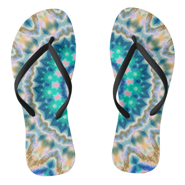 Abstract modern mosaic kaleidoscopic tile pattern jandals (Footbed)