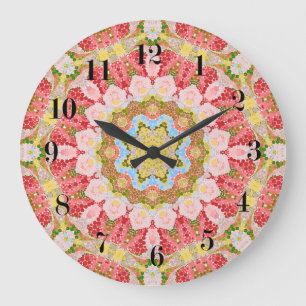 Abstract modern mosaic kaleidoscopic tile pattern large clock