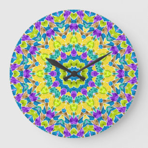 Abstract modern mosaic kaleidoscopic tile pattern large clock