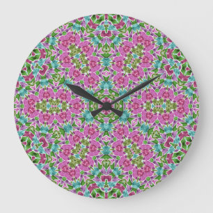 Abstract modern mosaic kaleidoscopic tile pattern large clock