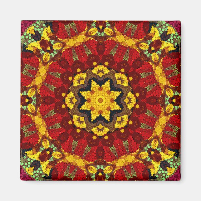 Abstract modern mosaic kaleidoscopic tile pattern magnet (Front)