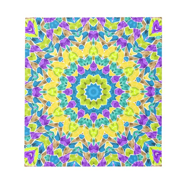 Abstract modern mosaic kaleidoscopic tile pattern notepad (Front)