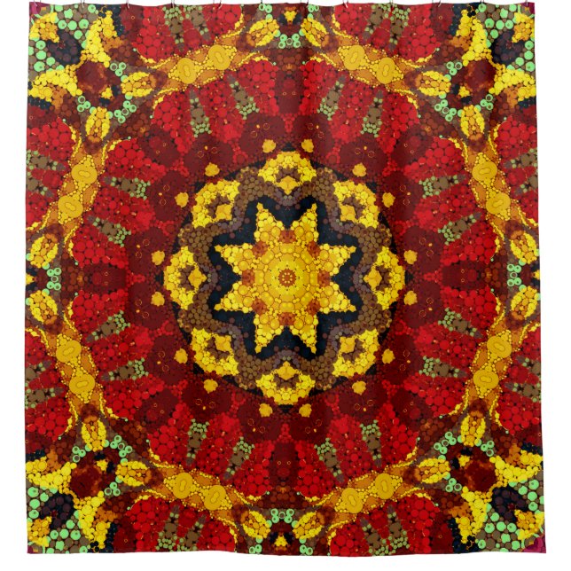Abstract modern mosaic kaleidoscopic tile pattern shower curtain (Front)