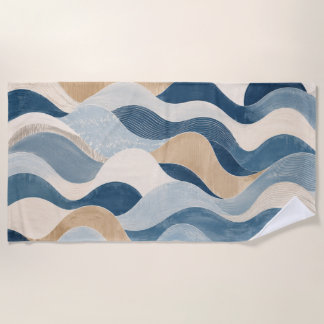 Abstract Modern Ocean Wave Pattern Coastal Blue Be Beach Towel