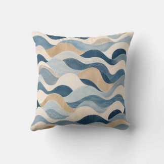 Abstract Modern Ocean Wave Pattern Coastal Blue Be Cushion