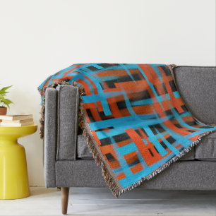 Abstract Modern Orange Blue Black Brush strokes Throw Blanket