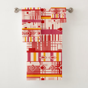 Abstract modern ornament geometric elements vintag bath towel set