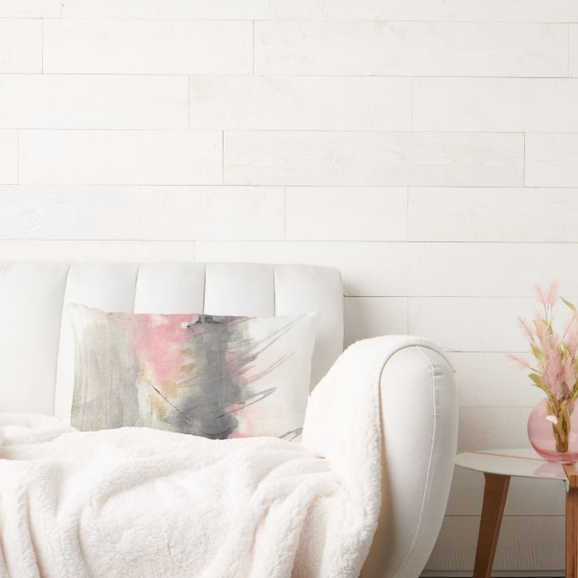 Abstract Modern Painted Art Pink Gold Lumbar Cushion (Couch)