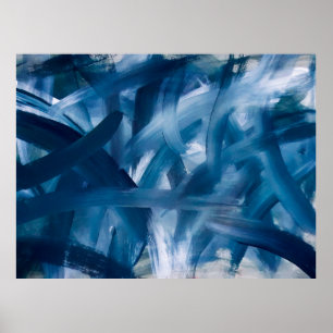 Abstract modern painting landscape. Blue night art Poster