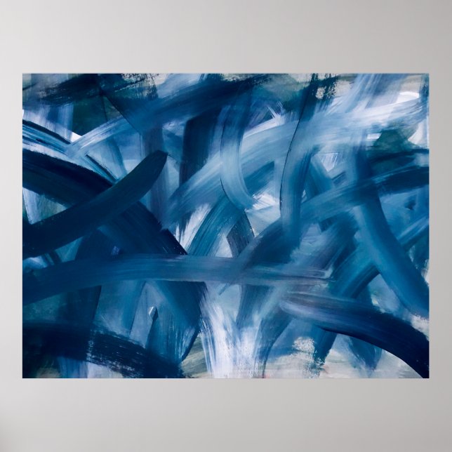 Abstract modern painting landscape. Blue night art Poster (Front)