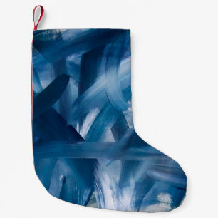 Abstract modern painting landscape. Blue night art Small Christmas Stocking