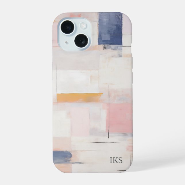 Abstract Modern Pastel Pattern Monogram iPhone 15 Case (Back)