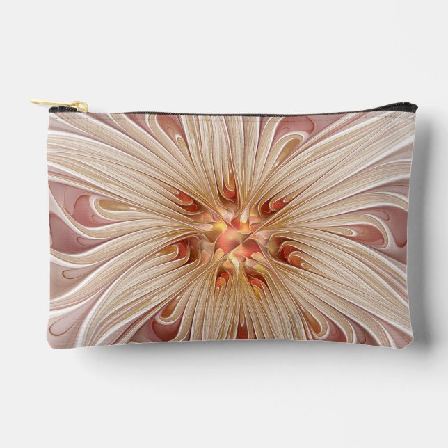 Abstract Modern Peach Pastel Flower Fractal Art Accessory Pouch (Front)