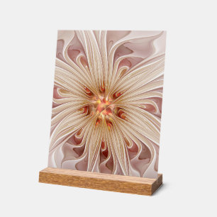 Abstract Modern Peach Pastel Flower Fractal Art Acrylic Sign