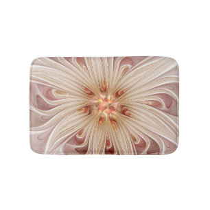 Abstract Modern Peach Pastel Flower Fractal Art Bath Mat