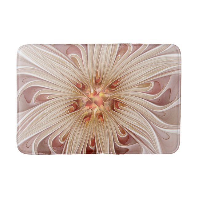 Abstract Modern Peach Pastel Flower Fractal Art Bath Mat (Front)