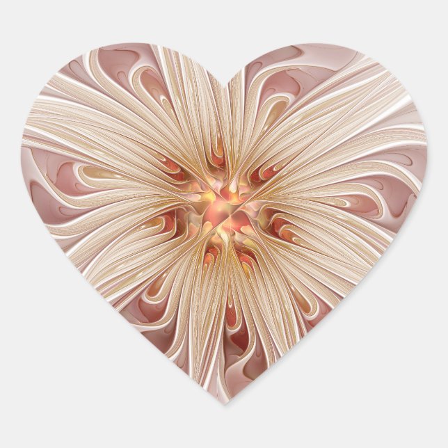 Abstract Modern Peach Pastel Flower Fractal Art Heart Sticker (Front)