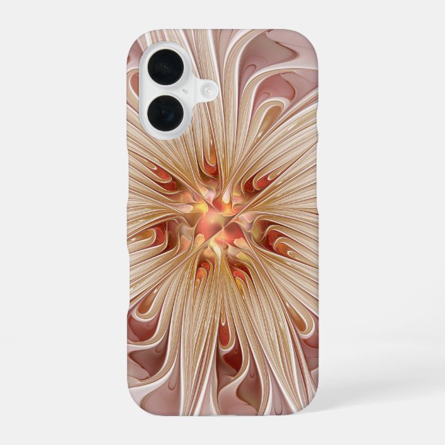 Abstract Modern Peach Pastel Flower Fractal Art iPhone 16 Case (Back)
