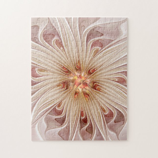 Abstract Modern Peach Pastel Flower Fractal Art Jigsaw Puzzle (Vertical)