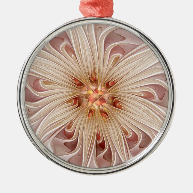 Abstract Modern Peach Pastel Flower Fractal Art Metal Tree Decoration (Front)