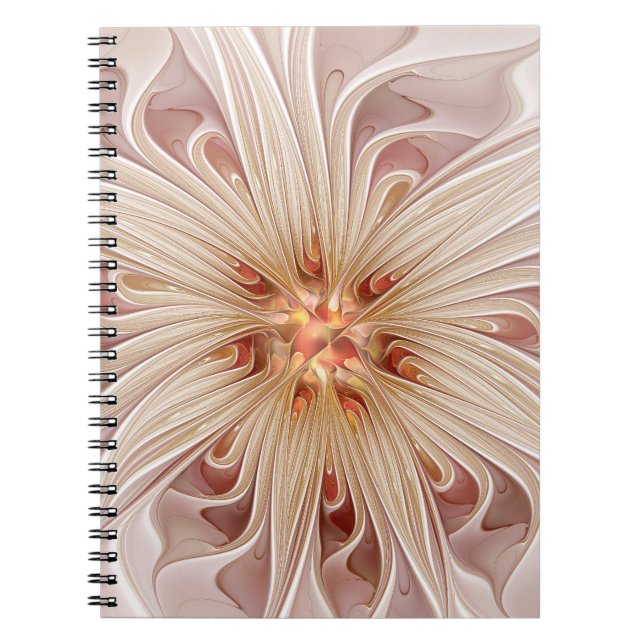 Abstract Modern Peach Pastel Flower Fractal Art Notebook (Front)