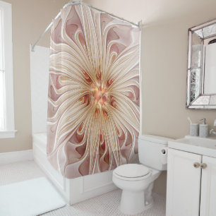 Abstract Modern Peach Pastel Flower Fractal Art Shower Curtain