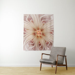Abstract Modern Peach Pastel Flower Fractal Art Tapestry