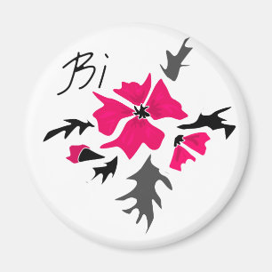 Abstract modern pink flower grey leaves print whit magnet