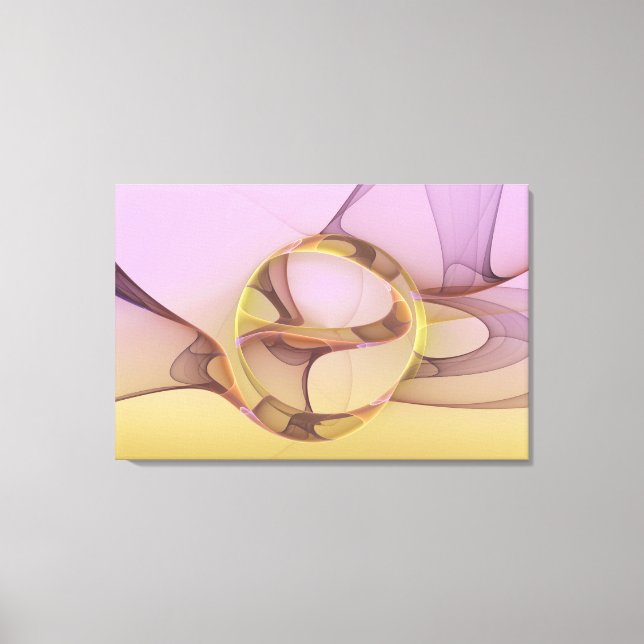 Abstract Modern Pink Golden Fractal Art Triptych Canvas Print (Front)
