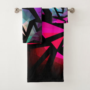 Abstract modern polygonal graffiti geometrical dar bath towel set