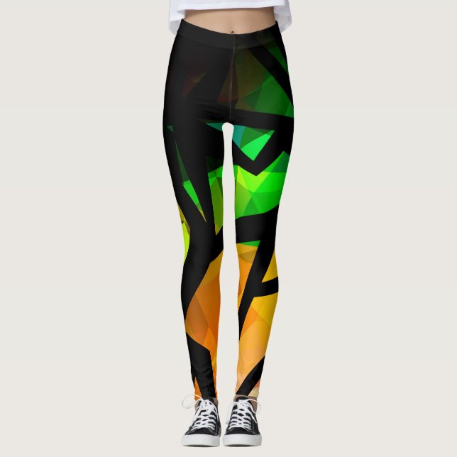 Abstract modern polygonal graffiti geometrical dar leggings (Front)