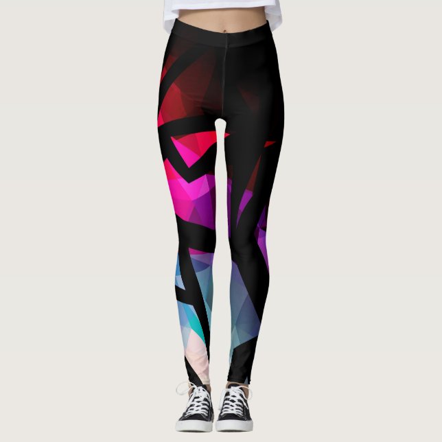 Abstract modern polygonal graffiti geometrical dar leggings (Front)
