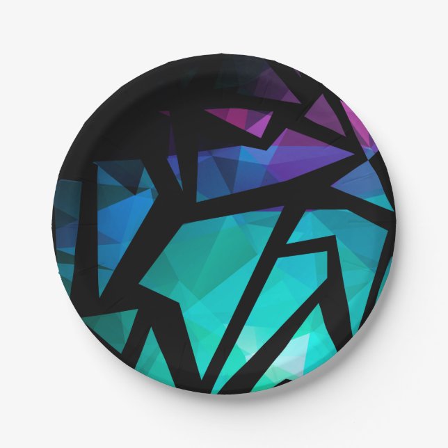 Abstract modern polygonal graffiti geometrical dar paper plate (Front)
