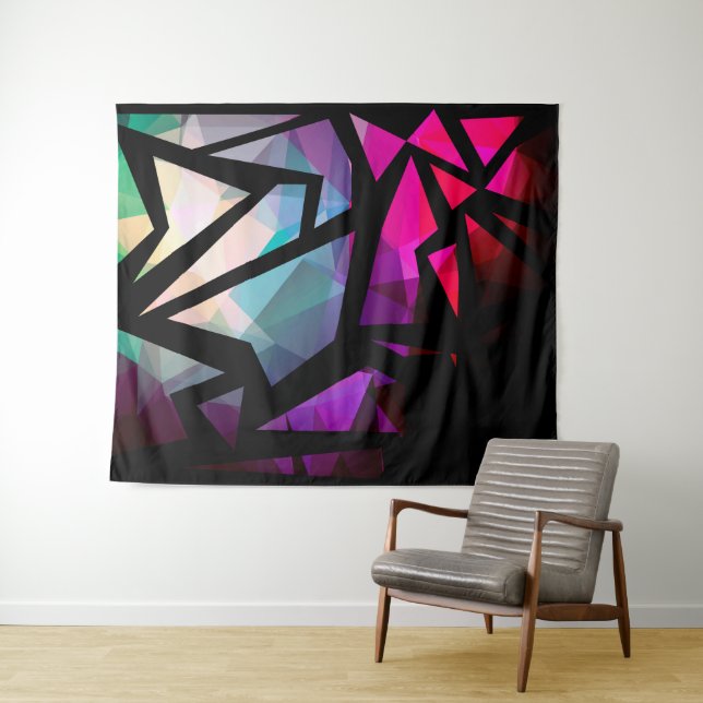 Abstract modern polygonal graffiti geometrical dar tapestry (In Situ (Horizontal))