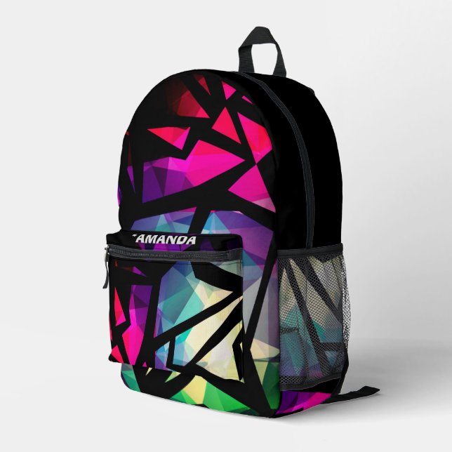 Abstract modern polygonal graffiti geometrical printed backpack (Back Corner Right)