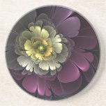 Abstract Modern Purpur Khaki Gray Fractal Flower Coaster<br><div class="desc">Magical big fantasy flower with bold colors.
Design for your sandstone coaster and more.</div>