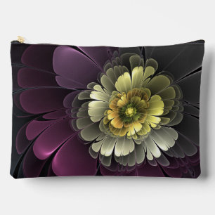 Abstract Modern Purpur Khaki Grey Fractal Flower Accessory Pouch