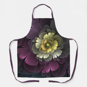 Abstract Modern Purpur Khaki Grey Fractal Flower Apron