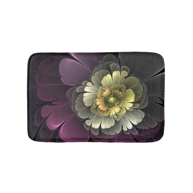 Abstract Modern Purpur Khaki Grey Fractal Flower Bath Mat (Front)