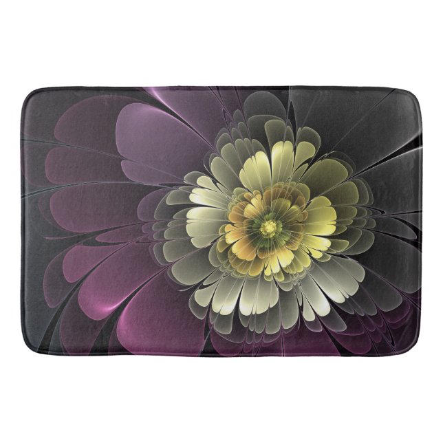 Abstract Modern Purpur Khaki Grey Fractal Flower Bath Mat (Front)