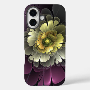 Abstract Modern Purpur Khaki Grey Fractal Flower iPhone 16 Case