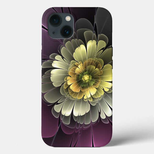 Abstract Modern Purpur Khaki Grey Fractal Flower Case-Mate iPhone Case (Back)