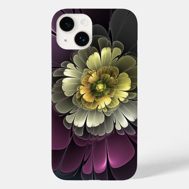 Abstract Modern Purpur Khaki Grey Fractal Flower Case-Mate iPhone Case (Back)