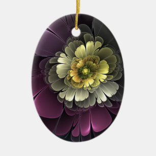 Abstract Modern Purpur Khaki Grey Fractal Flower Ceramic Tree Decoration