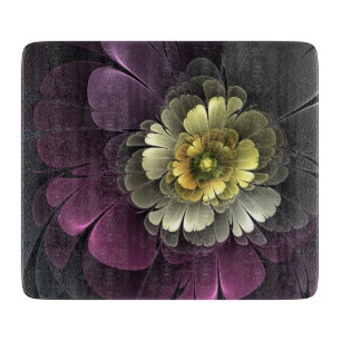 Abstract Modern Purpur Khaki Grey Fractal Flower Cutting Board
